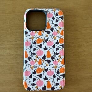 Iphone 15 Pro Max Casely Floral and Pumpkin Phone Case - Pink, Orange, and Black